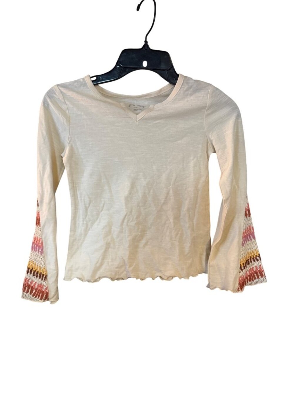 Art Class Girls Ivory Long Sleeve Top With Knit Patterned Bell Sleeves Size S